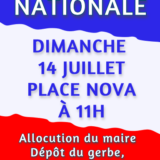 Affiche drapea tricolore annonçant la cérémonie de la fête nationale du 14 juillet à Tresserre