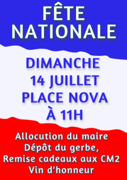 Affiche drapea tricolore annonçant la cérémonie de la fête nationale du 14 juillet à Tresserre