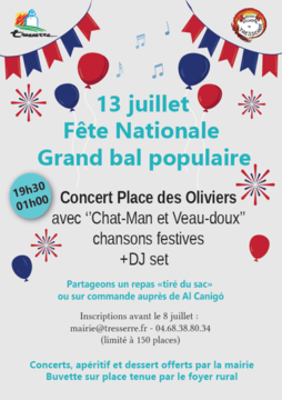 Affiche annonçant le bal du 13 juillet à Tresserre