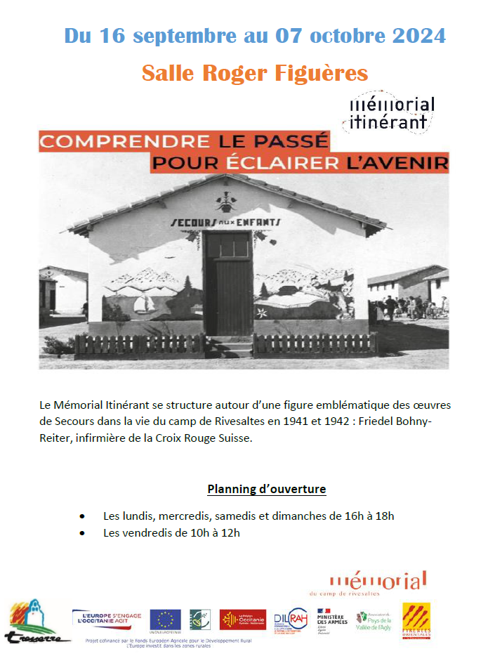 Affiche Comprendre le passé pour éclairer l'avenir, exposition du Mémorial de Rivesaltes à Tresserre.